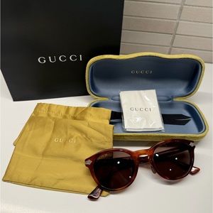 Authentic GUCCI Acetate Round Metal Sunglasses GG0071S Havana